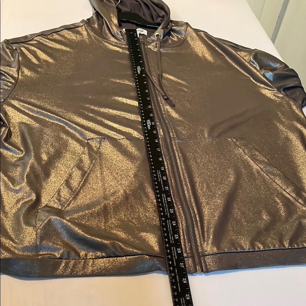 H&M ❤️ Coachella size XL Silver metallic hooded Jacket , pockets - Picture 4 of 16